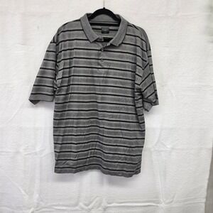 L‎ Haggar Tour Mens Large Grey Black Striped Mercerized Cotton Polo Short Slv
